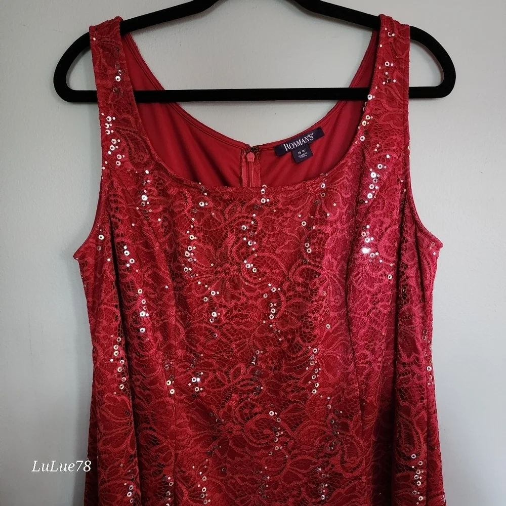 Roaman's Elegant Red Lace Sequin Women's Matching Duster & Dress Set 18W - Picture 11 of 15